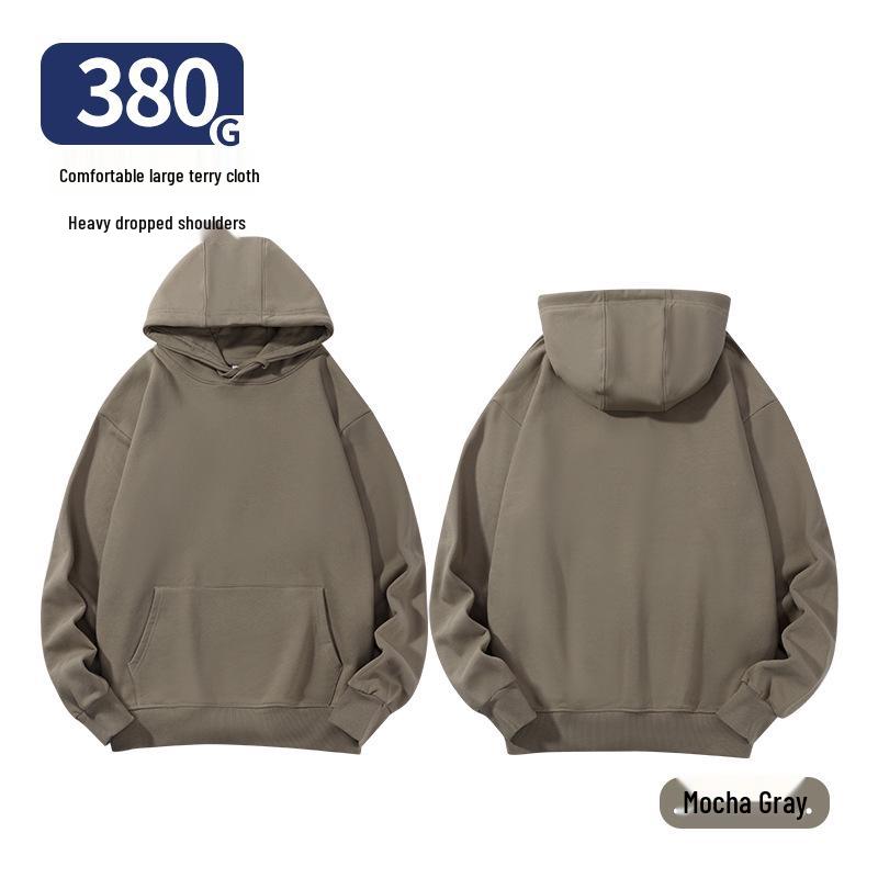 Unisex Heavy-Duty 380g Hoodie, Drop-Shoulder, Loose Fit, Solid Color Cotton, Ideal for Autumn/Winter Sports, Available In Stock. 