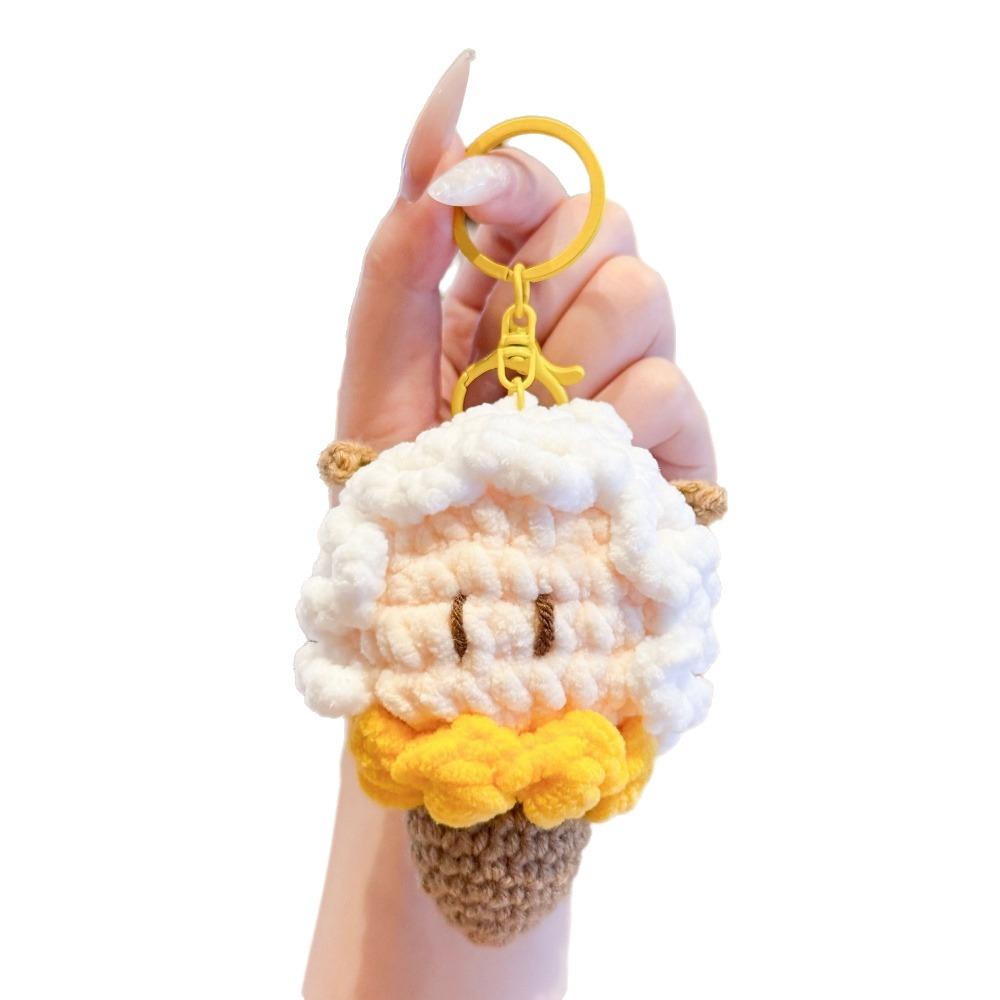 Soft Crochet Sheep Ice Cream Keychain Cute Knitted Lamb Bag Charm Hanging Decoration