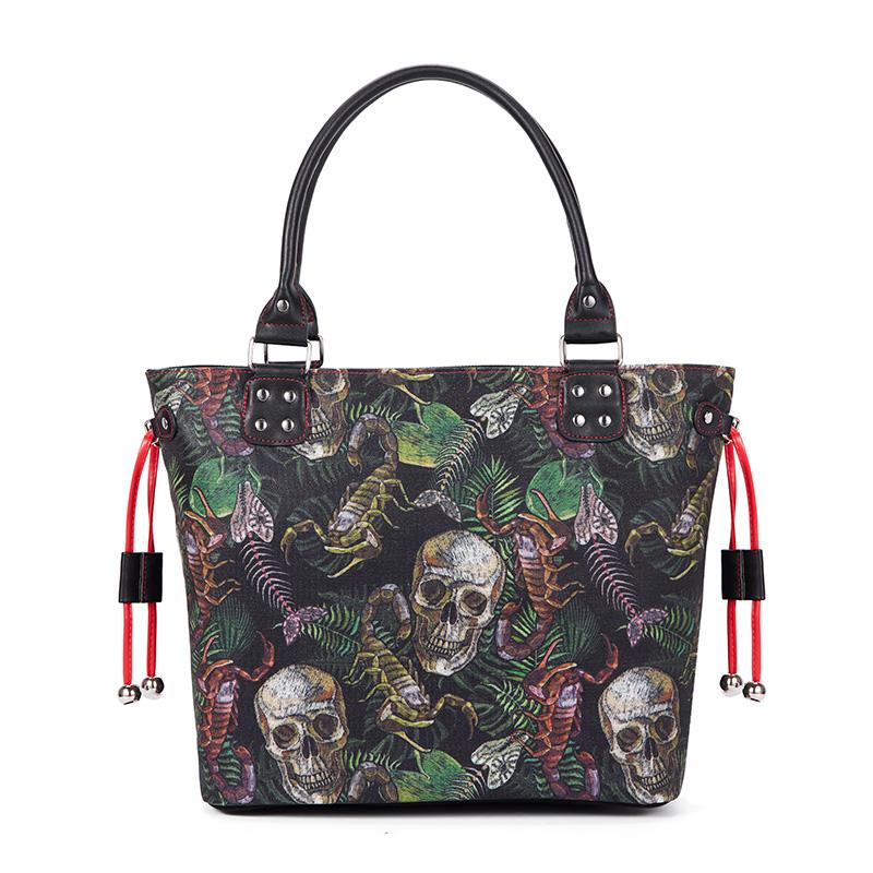 JIEROTYX Skull Bag Handbag Purse for Women Fashion Casual Tote Luxury Shoulder Messenger Bolsa Goth Female Top-handle Bags