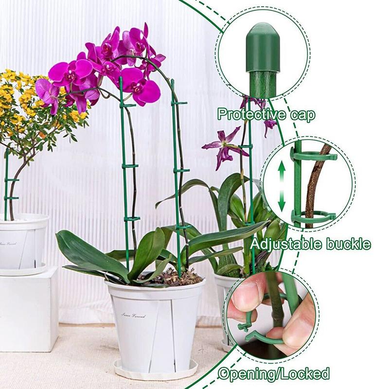 10Pcs Plant Support Stakes 12 Inch Green Plant Sticks With Adjustable Retaining Ring Indoor Outdoor Garden Flower Pot Stand
