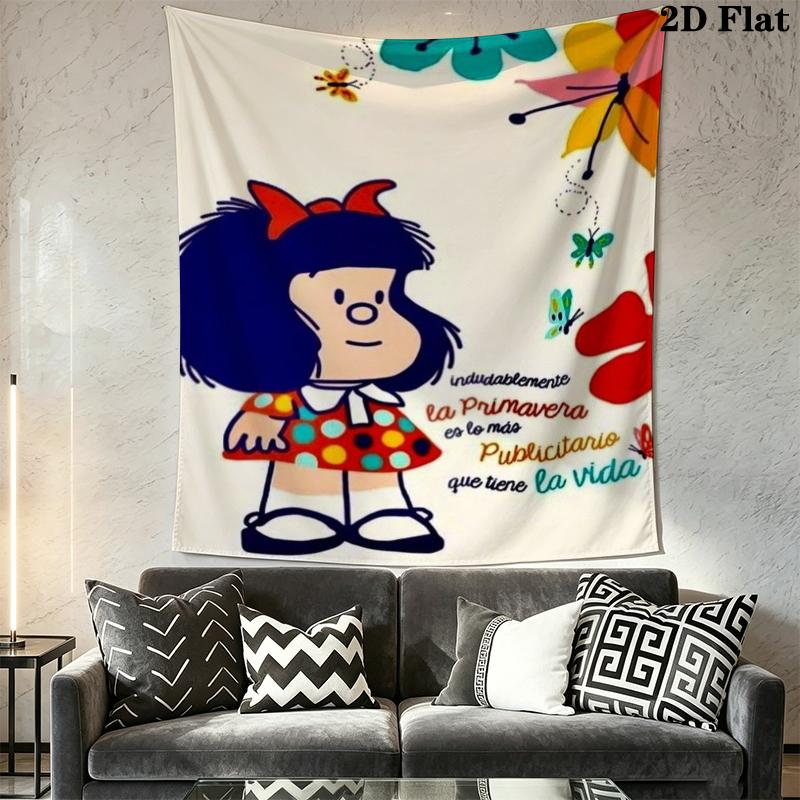 Mafalda Wall Tapestry Aesthetic Wall Hanging Printed Fabric Blanket Decorative Tapestries for Bedroom Living Room Home Decor
