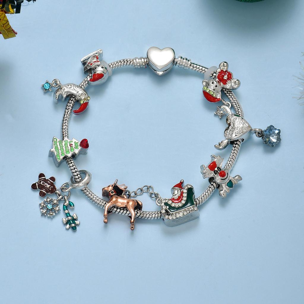 Christmas Snowman Deer Charm Bracelets Zinc Alloy Holiday Gift For Men Women