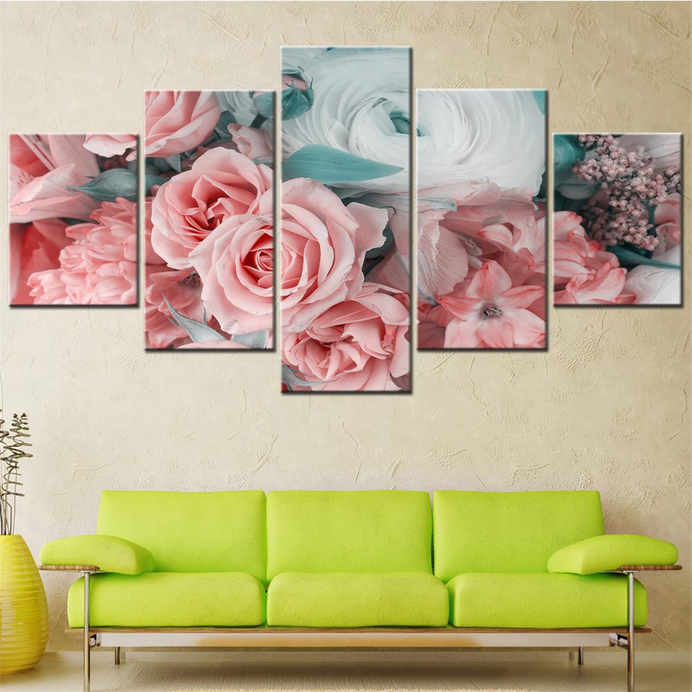 

5 Panel Wall Art Canvas Print Amazing Flower Bouquet Roses Picture Modular Canvas Painting Aesthetic Room Decoration Poster 20X35 20X45 20X55CM