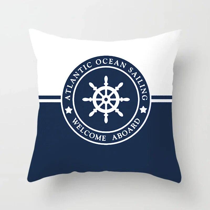 Home Decor Compass Anchor Pillow Cover Blue Mediterranean Cushion Gift Sofa Office Accessory Ornament 45x45cm