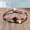 Fashion Hand-Woven Strawberry Quartz Bracelet Lucky Peach Blossom Red Rope Adjustable Ins Style Minority Design Gift Jewelry