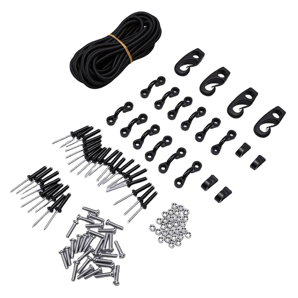 Kayak Deck Rigging Kit with Deck Loops Tie Down Pad Eyes Bungee Cord J Hooks Screws Rivets for Canoes Boat