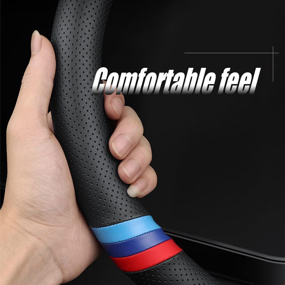 New Nappa Leather Car Steering Wheel Cover, Comfortable, Non-Slip, Sporty Style. For BMW Car Steering Wheel Covers. Black And Blue