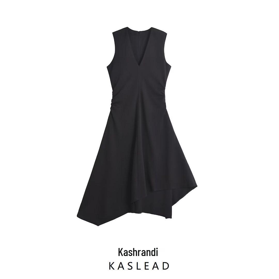 

2024 Fall Women s European & American Style Slim Pleated Vest Dress Extra Small чёрный