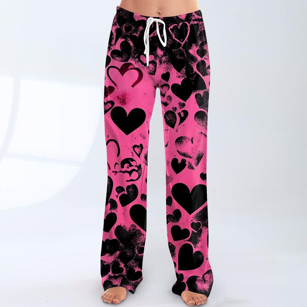 Damen Pyjamahose Nachtwäsche Lässige Hose mit Kordelzug und elastischer Taille Bequeme gerade lockere Yogahose