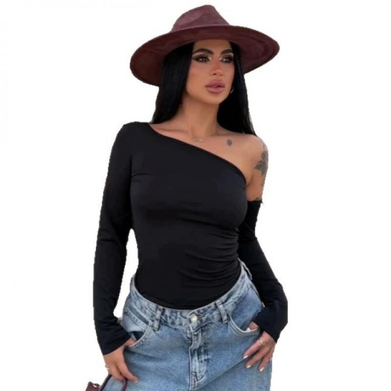 Sexy Irregular Off Shoulder Long Sleeve T-Shirt Women Slim Fit Street Style Top
