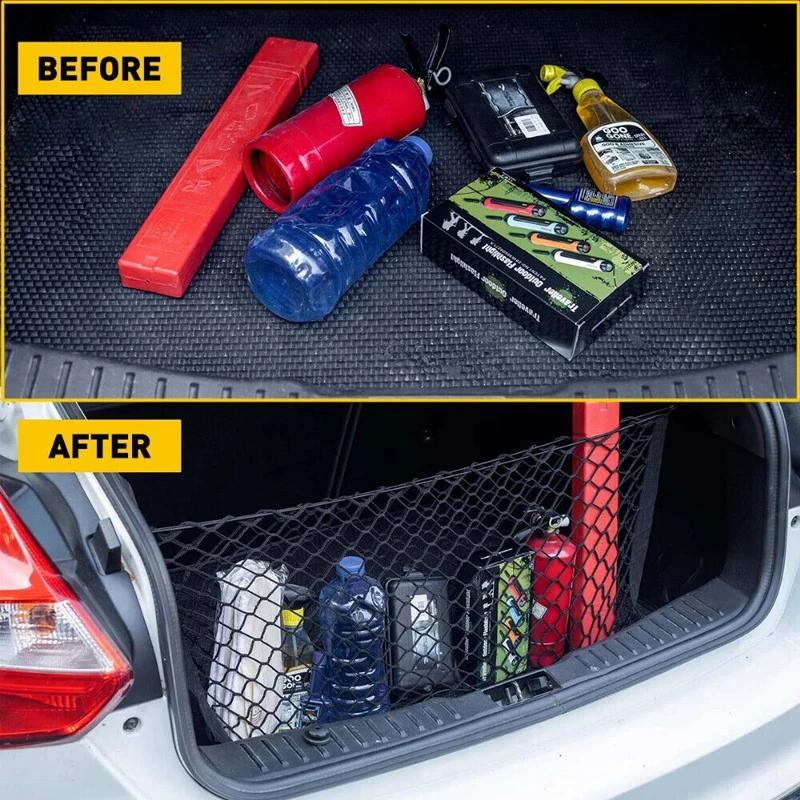 Universal Large Car Cargo Net Nylon Elastic Mesh for Van SUV Truck - Storage Tidy Net with Mesh Pocket for Pickup