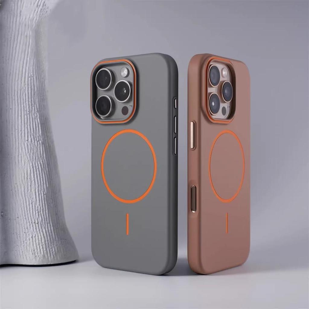 Magnetic Thin Ring iPhone 15/16 Pro Max Color Block Lens Frame Case - Skin-Friendly Protective Design