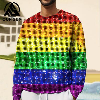 Sudaderas con capucha de moda 2024 para hombre, sudaderas de primavera, camisetas de manga larga de gran tamaño, ropa de calle con gráficos de arcoíris, sudaderas con capucha para hombre