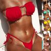 Bikini Plissé Sexy pour Femmes Mode Uni Deux Pièces Maillot de Bain de Plage