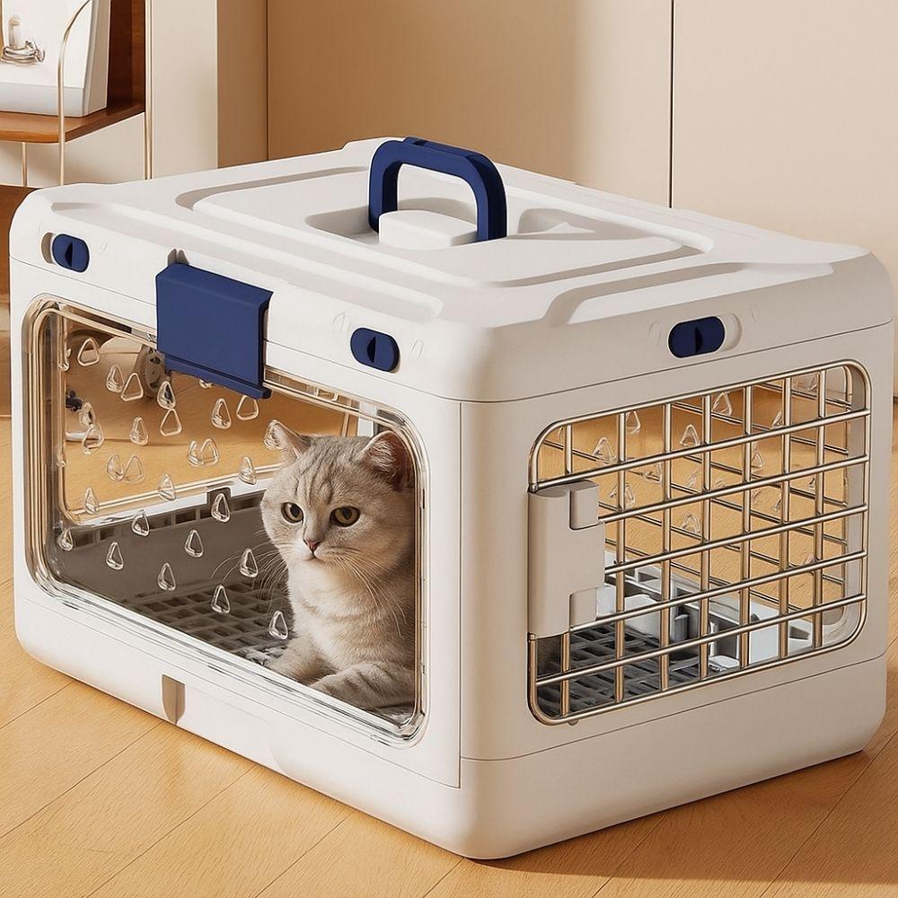 Portable Collapsible Pet Carrier Box Plastic Thickening Foldable Cat Cage with Handle Breathable Dog Kennel Car Carrying