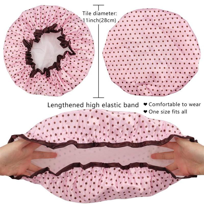 1PC Waterproof Shower Cap Double Layer Elastic Shower Hair Cover Reusable Wave Point Leopard Print Shower Cap Bathroom Supplies