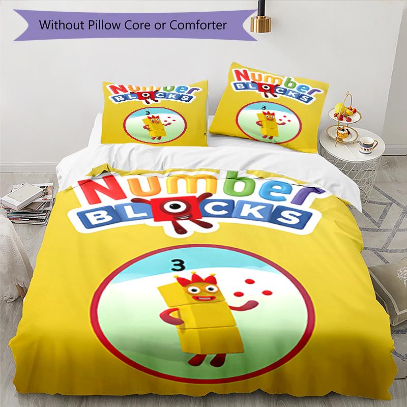 3-teiliges Numberblocks1 Muster Bettwäsche-Set Bettbezug-Set enthält Bettbezug & Kissenbezüge, perfekte Ganzjahres-Schlafzimmerdekoration & Geschenk