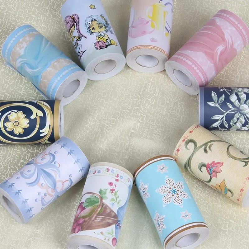 Bathroom Kitchen Waterproof Tile Bedroom Pastoral Waist Line Wall Sticker Self-Adhesive Baseboard Flower Skirt Wallpaper 10meter