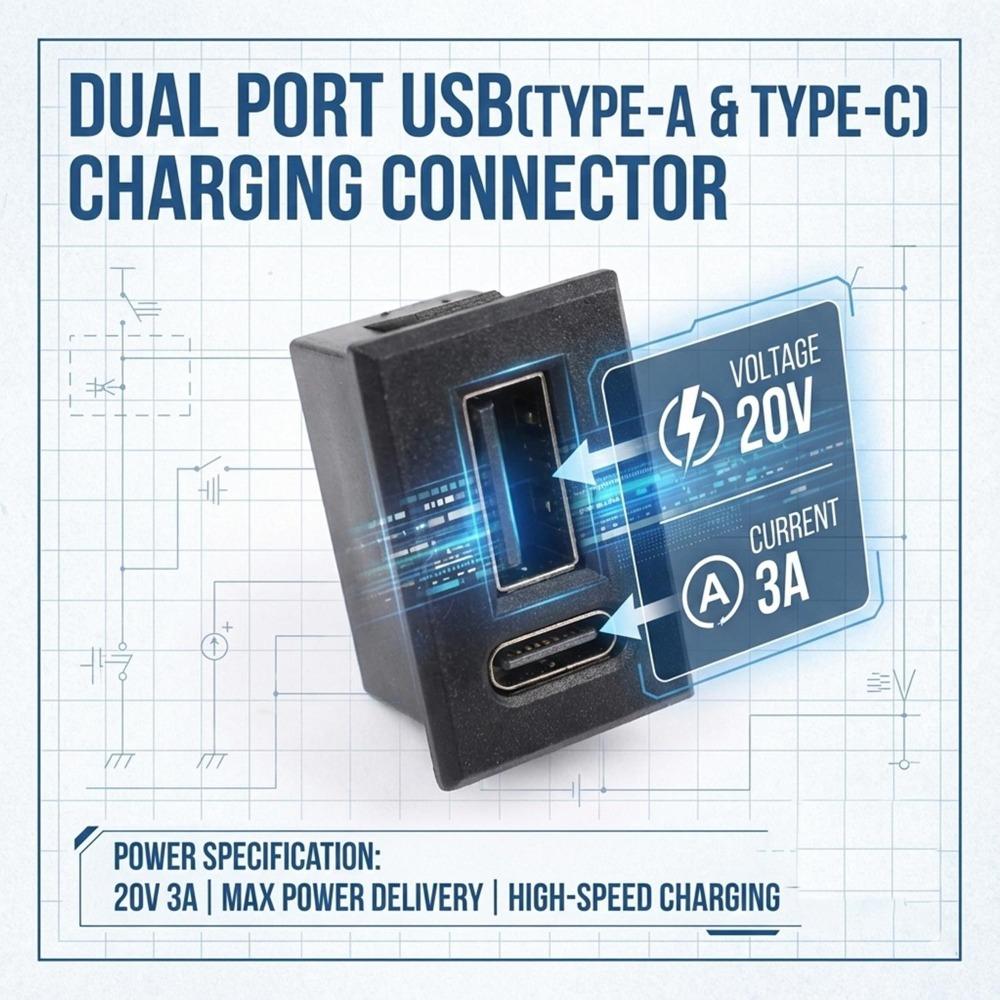 Dual Type C USB Receptacle Female Socket Connector Chassis Mount 2 Port Power Charging Adapter for Car Dashboard Auto Parts Kit