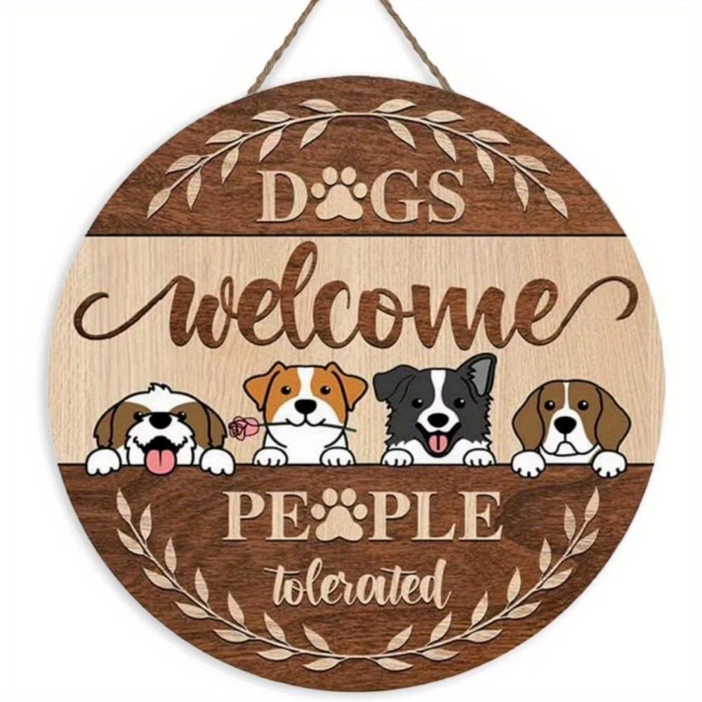 1 buc Semne Decorative Plate 2D Vintage cu Câine Rotunde din Lemn - 20cm, Semn pentru Animal de Companie, Semn din Lemn, Semn pentru Ușa de la Intrare, Decor pentru Casă, Semn Amuzant din Lemn Agățat pentru Casa Animalului de Companie
