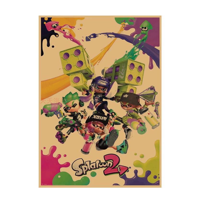 Splatoon Warriors Anime Poster - Retro Kraft Paper Wall Art for Game Rooms & Cafes