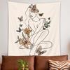 Abstract Woman Butterfly Fabric Wall Hanging Tapestry Minimalist Modern Flower Plant Mid Century Terracotta Aesthetic Portrait