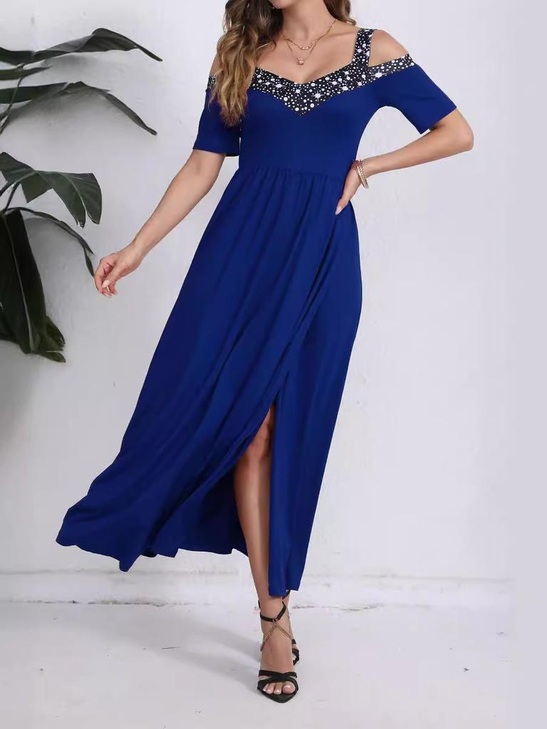 Summer New Women's  Off-Shoulder Strap Fashion High-Slit Dress for Women