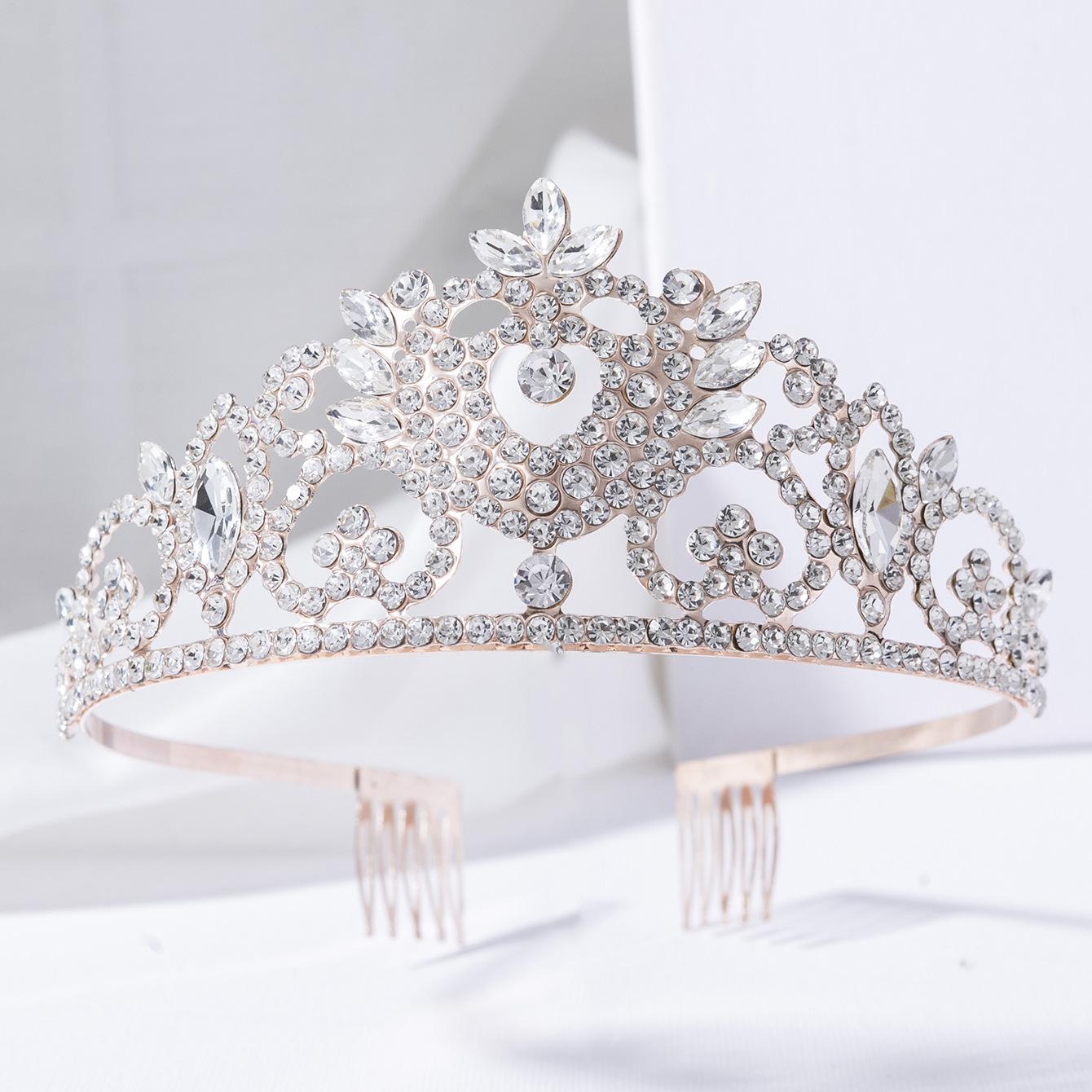 

New Design Elegant Temperament Bridal Wedding Ab Diamond Rhinestone Crown Women S Comb Head Jewelry Crown рожевий колір золота