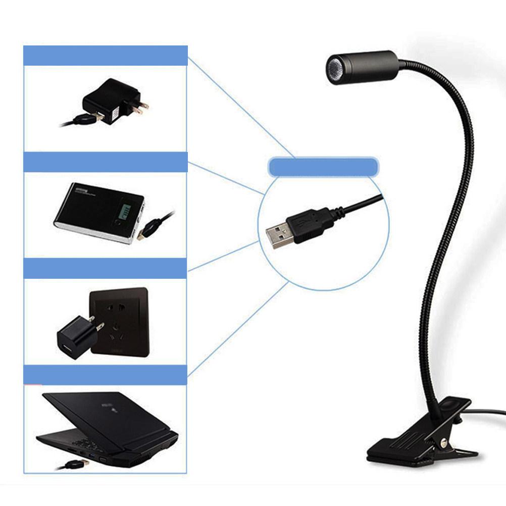 LED 3W Reading Light Clip Lamp Flexible Gooseneck Table Desk Workshop Eye Protection USB Powered Work Spotlight