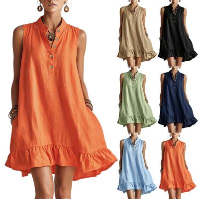 Women's Cotton Linen Sleeveless Dress - Casual Loose Fit for Summer