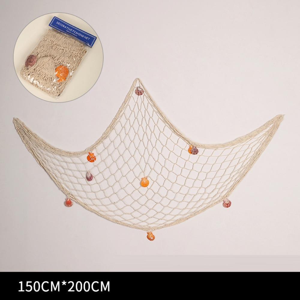 Wall Mounted Photo Hanging Fishing Net with Shells Coastal Style Net Display Wall Decor Bohemian Multi-size Beach Theme Decor
