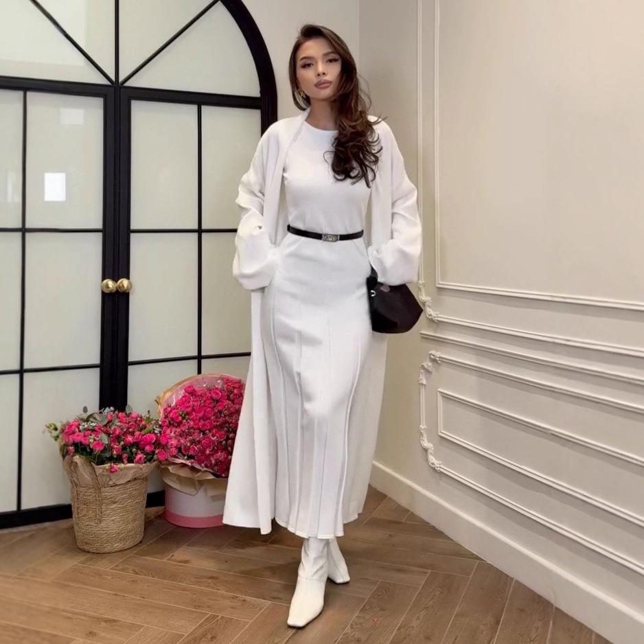 

Autumn 2025 European & American Women s Wool Long Sleeve Knit Dress Medium