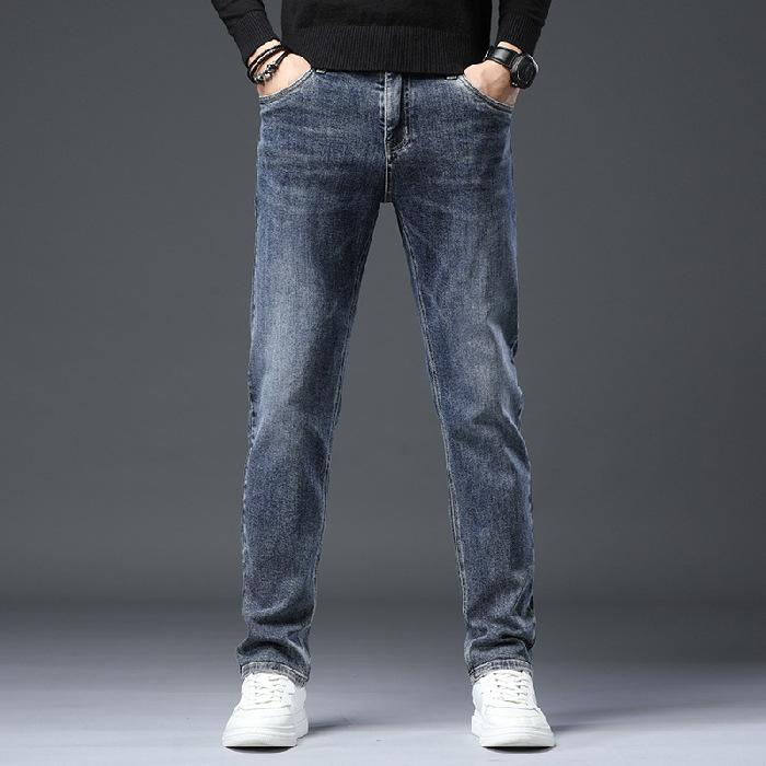 2024 Podzimní A Zimní Nové Teplé A Plyšové Silné Rovné Nohy Elastické Džíny Pro Mužskou Mládež Rovné Nohy Pánské Džíny Trend