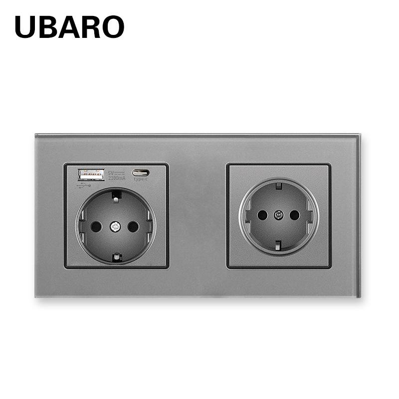 Bseed Europe Russia 16A Wall Power Socket White Black Grey Gold Crystal Glass Panel Plug Electrical Outlet for Home Improvemet