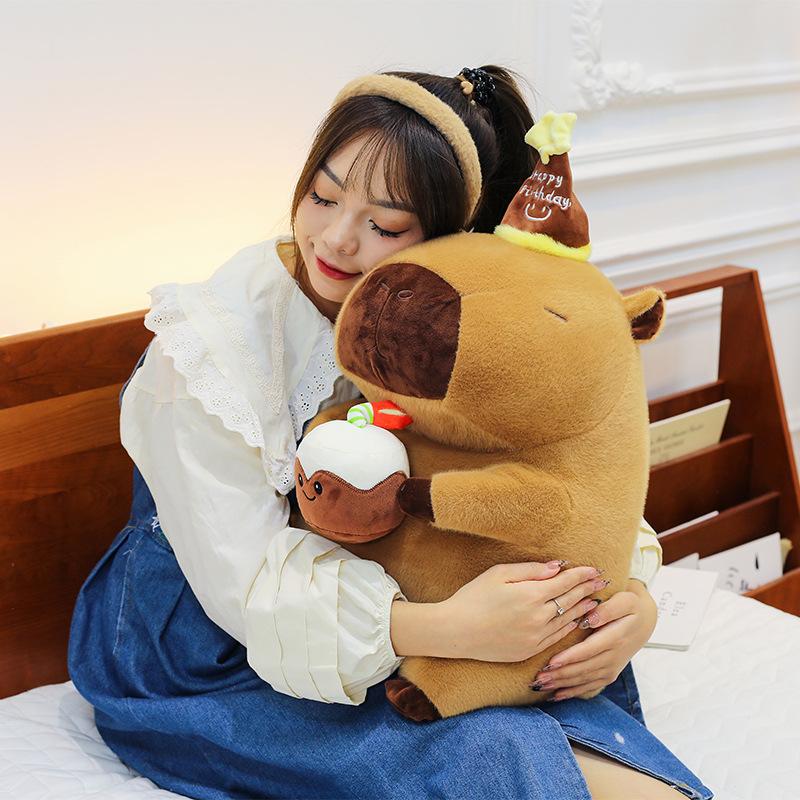 Cute Birthday Cake Capybara Plush Toys Children's Gifts Exchange Dolls Home Pillows Kapi Dolls