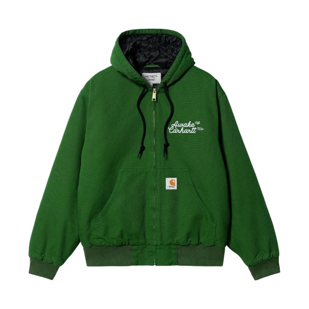 Carhartt WIP X Awake NY Collaboration SS23 Front Letter Print Open Design Hooded Drawstring Jacket Unisex Jacket Green I031717-1CF-02