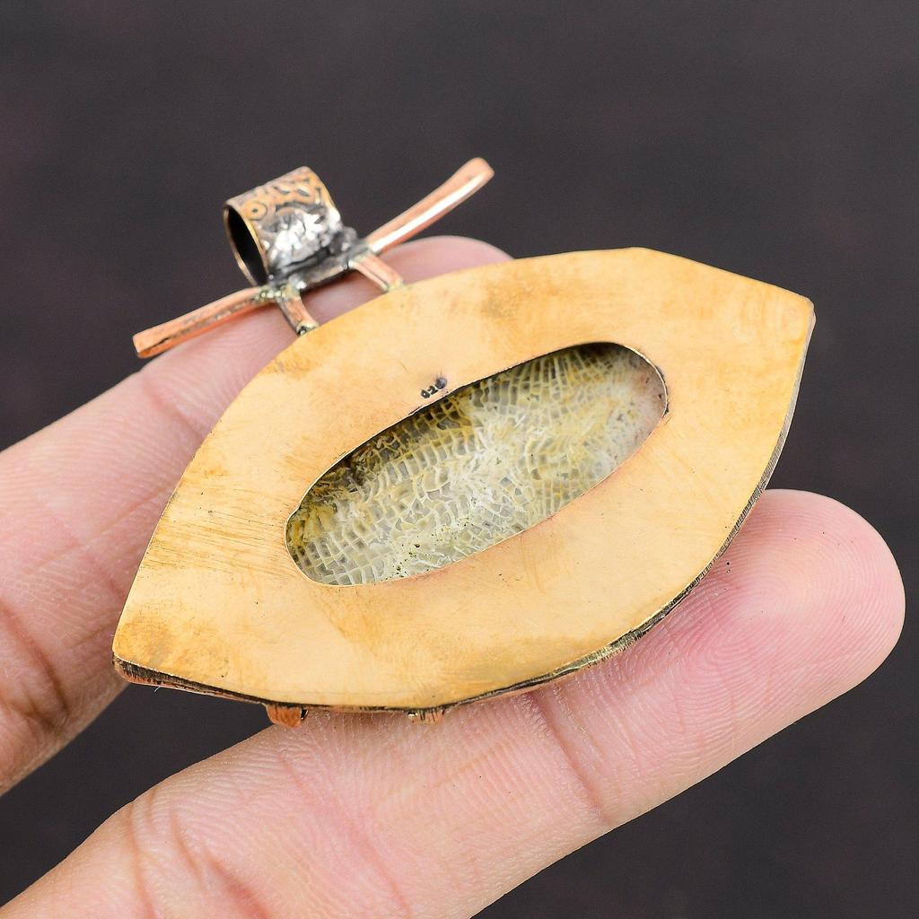 Fossil Coral Pendant Copper Pendant Gemstone Pendant Women Pendant Oxidized Copper Jewelry Gift For Bridal Wedding Jewelry Handmade Pendant