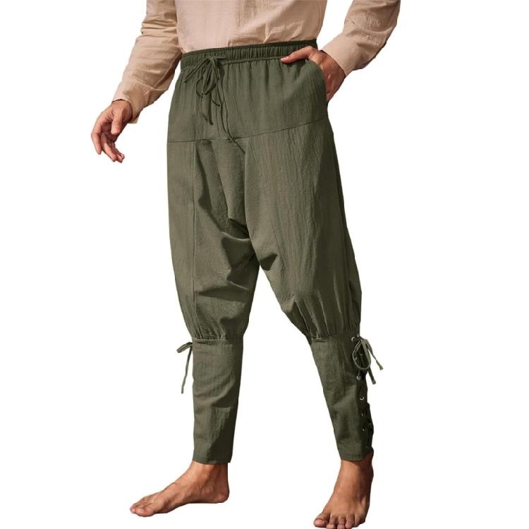 Men Pirate Pants Renaissances Ankle Band Pant Medieval Vikinges Navigator Pants Halloween Costume Cosplay with Drawstring