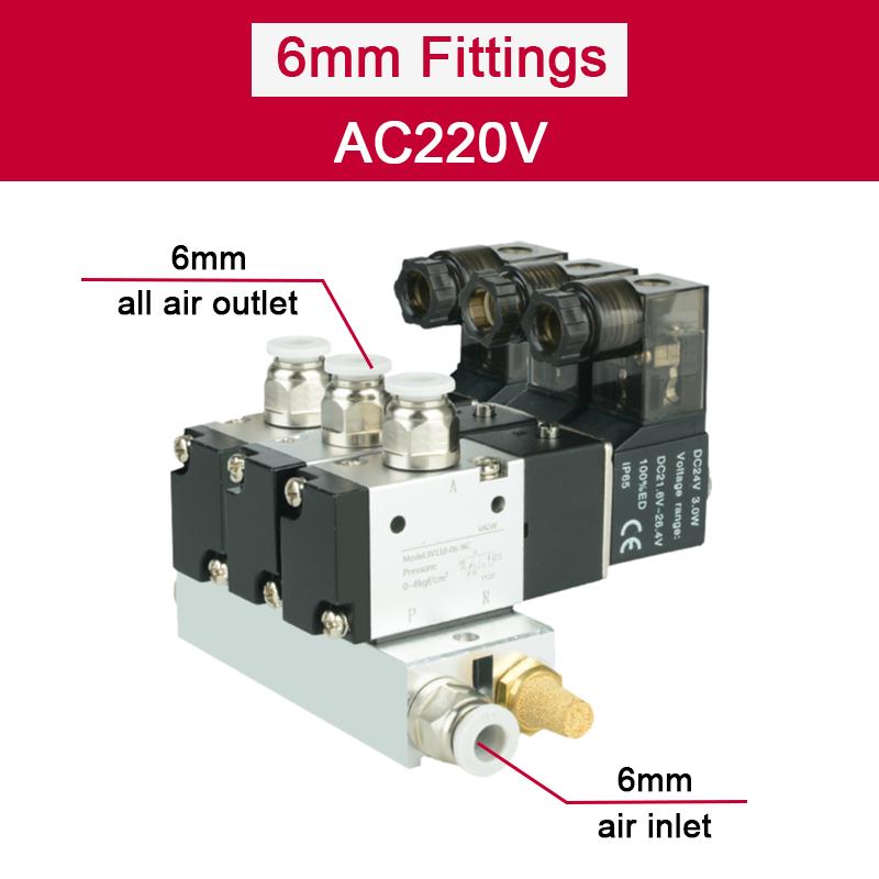 3V110-06-NC Normally Close Electromagnetic Solenoid Valve Block With Muffler Fitting Base Manifold DC12v 24v AC 110v 220v 3 Port