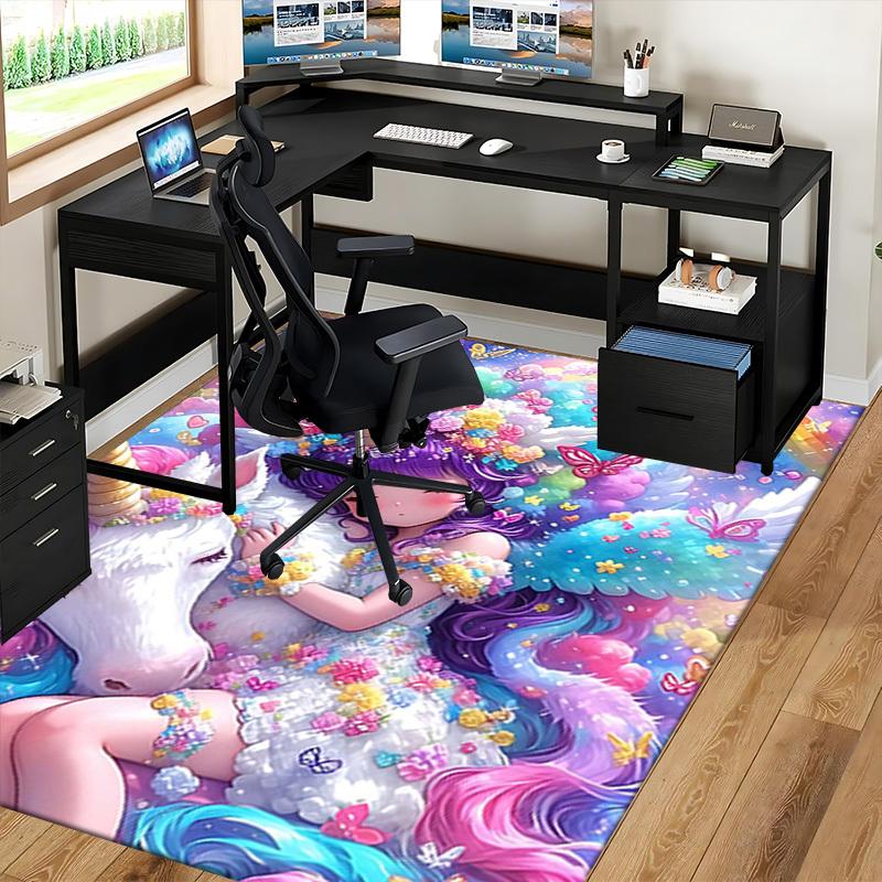 1pc Anime Unicorn Chair Mat - Fantasy Floral Office Rug with Cute Cartoon Design, Perfect for Home Decor and Gift Ideas.H052
