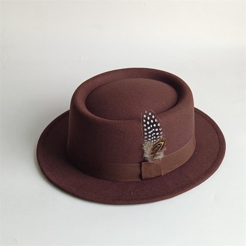 Spring Autumn Billycock Felt Small Brim Feather Bowler Hat Women Men's Fashion All-Matching British Style Hip Hop Fedora Hat