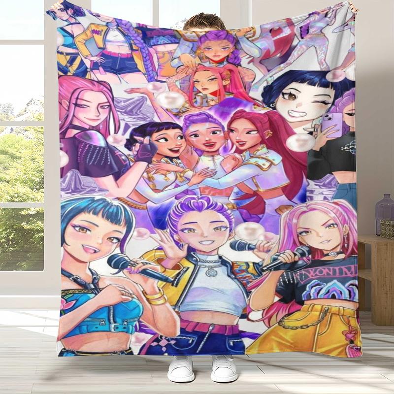 

K-Pop Demon Hunters Golden Saja Boys Flannel Blanket,Ultra Soft Warm Plush Throw for Home Bedroom Bed Sofa Cover Office picnic 75x90cm