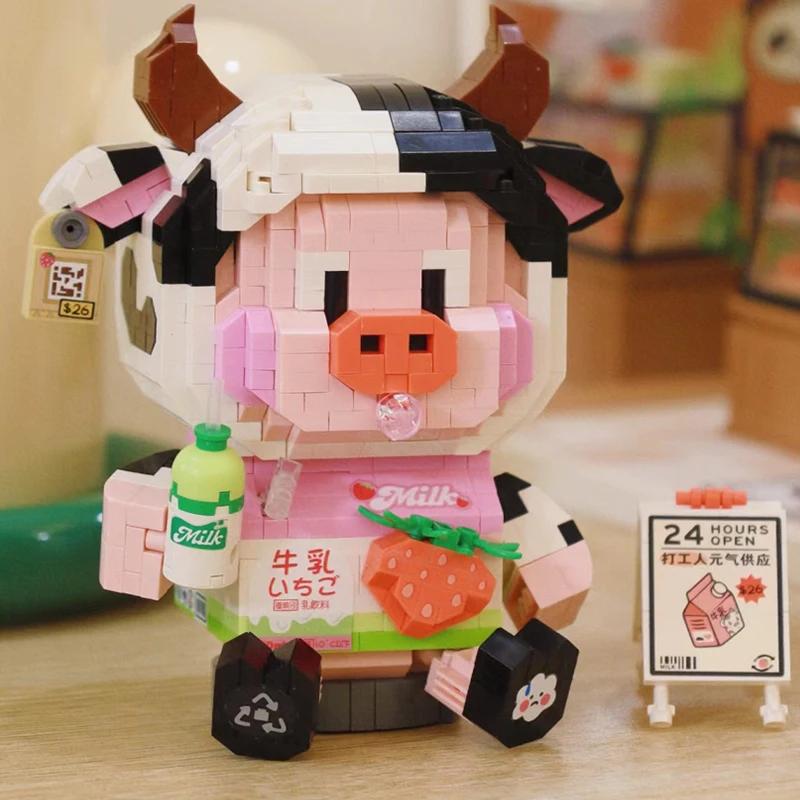 Mini Building Blocks Cute Piggy Set DIY Creative Animal Model Assembled Ornaments Toys and Gifts for Adults and Children