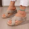 Damen Leichte Keil-Pantoletten Sommer-Schuhe mit offenem Zeh