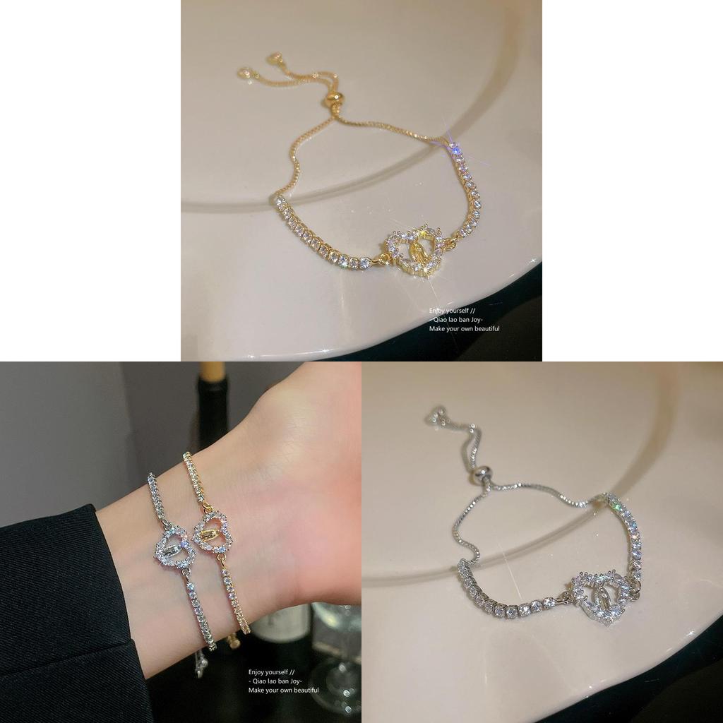 Geometric Elliptical Zircon Bracelet For Women With Adjustable Copper Design Fashion Jewelry