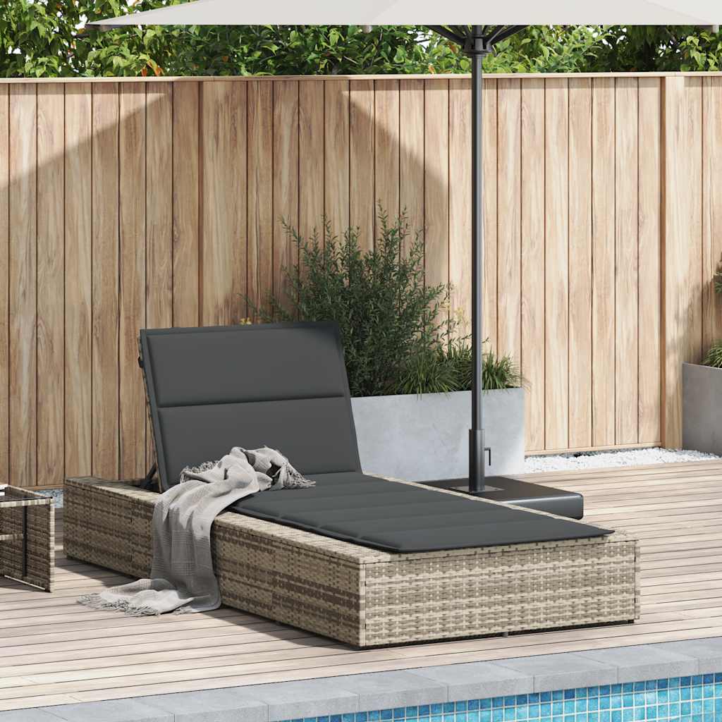 Sun Lounger with Floating Cushion Light Grey Poly Rattan