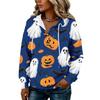 Women's Fashion Hooded Button Front Halloween Print Sweatshirt