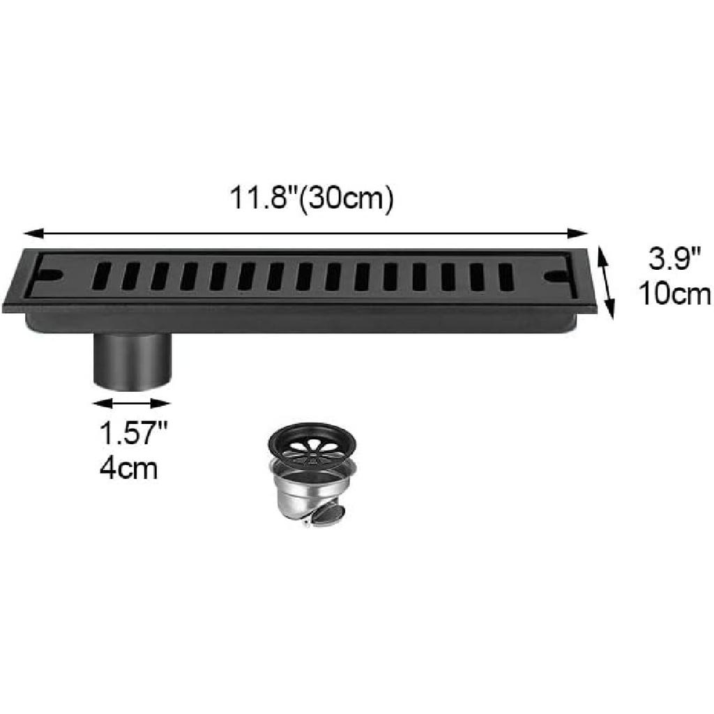 11.8-Inch SUS304 Stainless Steel Square Shower Floor Drain with Top Grate Offset Drainage,Black Finish