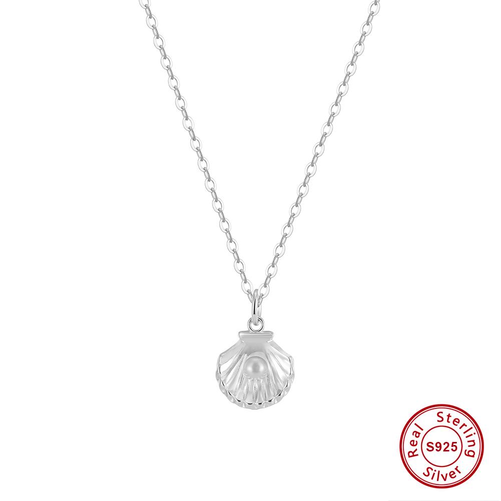 

EFFIE QUEEN Summer Ocean Shell Pendant Clavicle Chain 925 Sterling Silver Freshwater Pearl Necklace Women Unique Jewelry SGPN81
