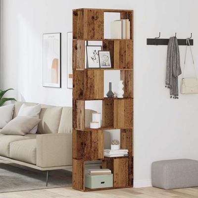 Bookshelf Room Divider with Vintage Wood Look 60 X 24 X 186 Cm